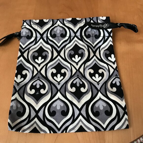 Brighton Black/Gray/Khaki Geometric Jewelry Pouch w/Black Logo Ribbon Drawstring - Picture 5 of 5